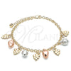 Oro Laminado Charm Anklet , Gold Filled Style Strawberry and Grape Design, with White Crystal, Polished, Tricolor, 03.331.0063.10 (05 MM Thickness, 10 Inches Length)
