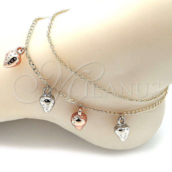 Gold Filled Anklet — Charm Anklet Strawberry Design Polished Tricolor 03. 02 — alternate product view — SKU 139902 | Oro Laminado tobillera — Charm Anklet Strawberry diseño pulido Tricolor 03. 02 — SKU 139902