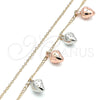 Oro Laminado Charm Anklet , Gold Filled Style Strawberry Design, Polished, Tricolor, 03.331.0066.10 (02 MM Thickness, 10 Inches Length)