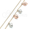 Oro Laminado Charm Anklet , Gold Filled Style Strawberry Design, Polished, Tricolor, 03.331.0066.10 (02 MM Thickness, 10 Inches Length)