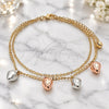 Oro Laminado Charm Anklet , Gold Filled Style Strawberry Design, Polished, Tricolor, 03.331.0066.10 (02 MM Thickness, 10 Inches Length)