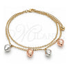 Oro Laminado Charm Anklet , Gold Filled Style Strawberry Design, Polished, Tricolor, 03.331.0066.10 (02 MM Thickness, 10 Inches Length)