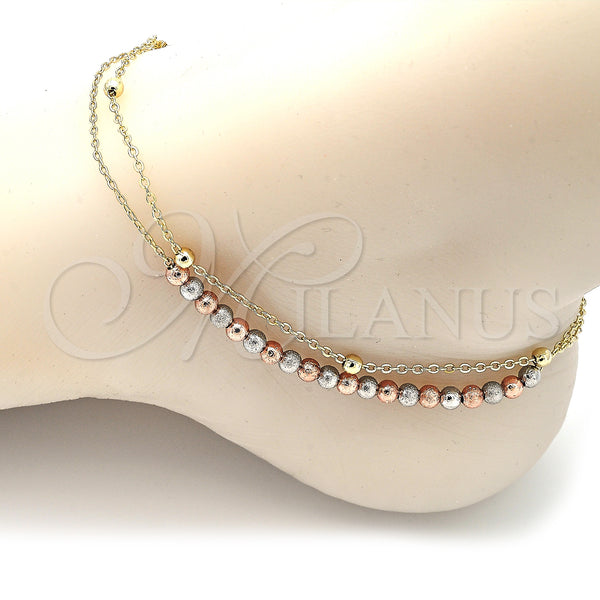 Gold Filled Anklet — Charm Anklet Ball Design Matte Tricolor 03. 02 — alternate product view — SKU 139903 | Oro Laminado tobillera — Charm Anklet Ball diseño Matte Tricolor 03. 02 — SKU 139903