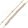 Oro Laminado Charm Anklet , Gold Filled Style Ball Design, Matte Finish, Tricolor, 03.331.0067.10 (02 MM Thickness, 10 Inches Length)