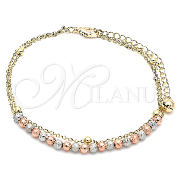 Gold Filled Anklet — Charm Anklet Ball Design Matte Tricolor 03. 02 — main product view — SKU 139903 | Oro Laminado tobillera — Charm Anklet Ball diseño Matte Tricolor 03. 02 — SKU 139903