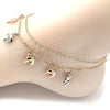 Oro Laminado Charm Anklet , Gold Filled Style Dolphin Design, Polished, Tricolor, 03.331.0068.10 (02 MM Thickness, 10 Inches Length)
