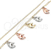 Oro Laminado Charm Anklet , Gold Filled Style Dolphin Design, Polished, Tricolor, 03.331.0068.10 (02 MM Thickness, 10 Inches Length)