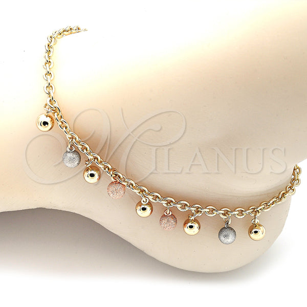 Gold Filled Anklet — Charm Anklet Ball Design Matte Tricolor 03. 04 — alternate product view — SKU 139905 | Oro Laminado tobillera — Charm Anklet Ball diseño Matte Tricolor 03. 04 — SKU 139905