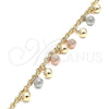 Oro Laminado Charm Anklet , Gold Filled Style Ball Design, Matte Finish, Tricolor, 03.331.0069.10 (04 MM Thickness, 10 Inches Length)