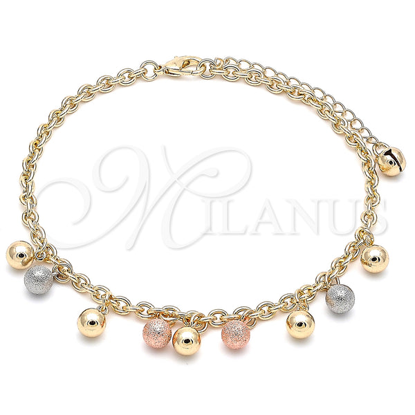Gold Filled Anklet — Charm Anklet Ball Design Matte Tricolor 03. 04 — main product view — SKU 139905 | Oro Laminado tobillera — Charm Anklet Ball diseño Matte Tricolor 03. 04 — SKU 139905