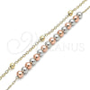 Oro Laminado Charm Anklet , Gold Filled Style Ball Design, Polished, Tricolor, 03.331.0070.10 (02 MM Thickness, 10 Inches Length)