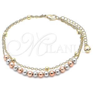 Gold Filled Anklet — Charm Anklet Ball Design Polished Tricolor 03. 02 — main product view — SKU 139906 | Oro Laminado tobillera — Charm Anklet Ball diseño pulido Tricolor 03. 02 — SKU 139906