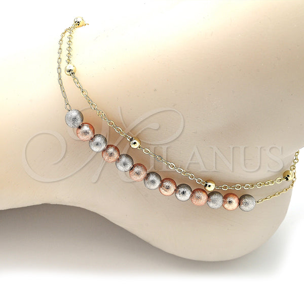 Gold Filled Anklet — Fancy Anklet Ball Design Matte Tricolor 03. 02 — alternate product view — SKU 139908 | Oro Laminado tobillera — elegante Anklet Ball diseño Matte Tricolor 03. 02 — SKU 139908