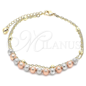 Gold Filled Anklet — Fancy Anklet Ball Design Matte Tricolor 03. 02 — main product view — SKU 139908 | Oro Laminado tobillera — elegante Anklet Ball diseño Matte Tricolor 03. 02 — SKU 139908