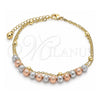 Oro Laminado Fancy Anklet, Gold Filled Style Ball Design, Matte Finish, Tricolor, 03.331.0071.10 (02 MM Thickness, 10 Inches Length)