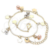 Oro Laminado Charm Anklet , Gold Filled Style Ball and Flower Design, Polished, Tricolor, 03.331.0073.10 (01 MM Thickness, 10 Inches Length)