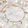 Oro Laminado Charm Anklet , Gold Filled Style Ball and Flower Design, Polished, Tricolor, 03.331.0073.10 (01 MM Thickness, 10 Inches Length)