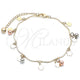 Oro Laminado Charm Anklet , Gold Filled Style Ball and Flower Design, Polished, Tricolor, 03.331.0073.10 (01 MM Thickness, 10 Inches Length)
