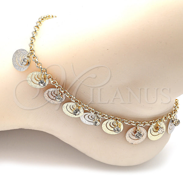 Gold Filled Anklet — Charm Anklet Filigree Design with White Crystal Polished — alternate product view — SKU 139911 | Oro Laminado tobillera — Charm Anklet Filigree diseño with cristal blanco pulido — SKU 139911