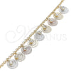 Oro Laminado Charm Anklet , Gold Filled Style Filigree Design, with White Crystal, Polished, Tricolor, 03.331.0075.10 (03 MM Thickness, 10 Inches Length)