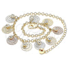 Oro Laminado Charm Anklet , Gold Filled Style Filigree Design, with White Crystal, Polished, Tricolor, 03.331.0075.10 (03 MM Thickness, 10 Inches Length)