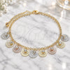 Oro Laminado Charm Anklet , Gold Filled Style Filigree Design, with White Crystal, Polished, Tricolor, 03.331.0075.10 (03 MM Thickness, 10 Inches Length)