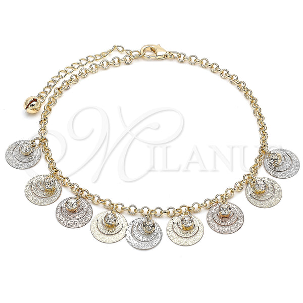 Gold Filled Anklet — Charm Anklet Filigree Design with White Crystal Polished — main product view — SKU 139911 | Oro Laminado tobillera — Charm Anklet Filigree diseño with cristal blanco pulido — SKU 139911