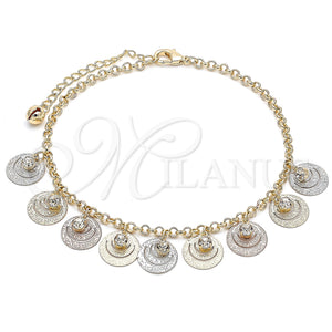Gold Filled Anklet — Charm Anklet Filigree Design with White Crystal Polished — main product view — SKU 139911 | Oro Laminado tobillera — Charm Anklet Filigree diseño with cristal blanco pulido — SKU 139911