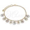Oro Laminado Charm Anklet , Gold Filled Style Filigree Design, with White Crystal, Polished, Tricolor, 03.331.0075.10 (03 MM Thickness, 10 Inches Length)