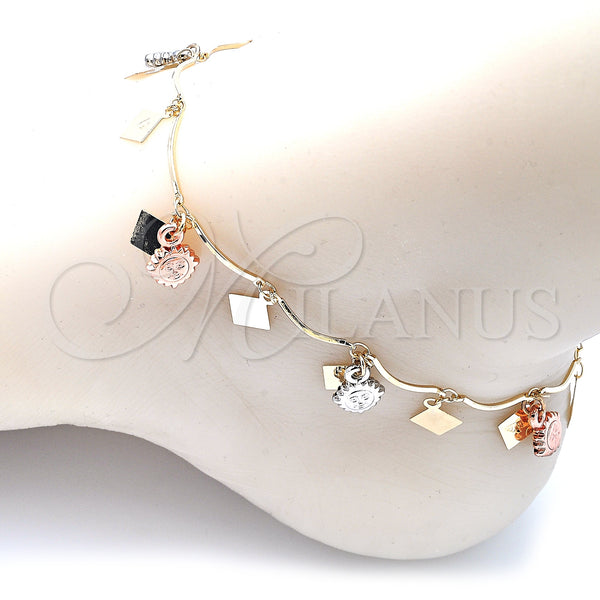 Gold Filled Anklet — Charm Anklet Sun Design Polished Tricolor 03. 01 — alternate product view — SKU 139912 | Oro Laminado tobillera — Charm Anklet Sun diseño pulido Tricolor 03. 01 — SKU 139912