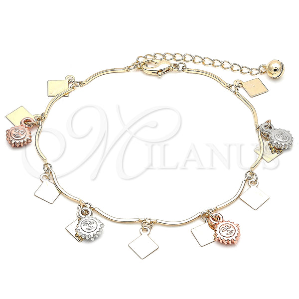 Gold Filled Anklet — Charm Anklet Sun Design Polished Tricolor 03. 01 — main product view — SKU 139912 | Oro Laminado tobillera — Charm Anklet Sun diseño pulido Tricolor 03. 01 — SKU 139912