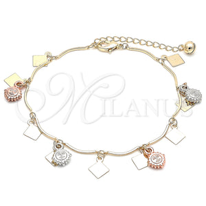 Gold Filled Anklet — Charm Anklet Sun Design Polished Tricolor 03. 01 — main product view — SKU 139912 | Oro Laminado tobillera — Charm Anklet Sun diseño pulido Tricolor 03. 01 — SKU 139912