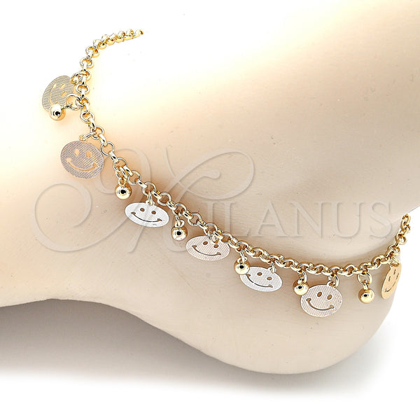 Gold Filled Anklet — Charm Anklet Smile and Ball Design Polished Tricolor — alternate product view — SKU 139914 | Oro Laminado tobillera — Charm Anklet Smile and Ball diseño pulido Tricolor — SKU 139914