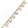 Oro Laminado Charm Anklet , Gold Filled Style Smile and Ball Design, Polished, Tricolor, 03.331.0078.10 (03 MM Thickness, 10 Inches Length)