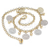 Oro Laminado Charm Anklet , Gold Filled Style Smile and Ball Design, Polished, Tricolor, 03.331.0078.10 (03 MM Thickness, 10 Inches Length)