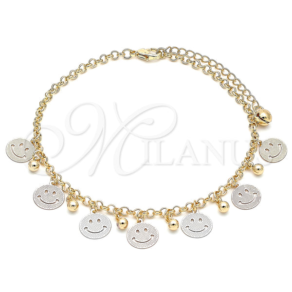 Gold Filled Anklet — Charm Anklet Smile and Ball Design Polished Tricolor — main product view — SKU 139914 | Oro Laminado tobillera — Charm Anklet Smile and Ball diseño pulido Tricolor — SKU 139914