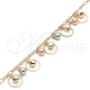 Oro Laminado Charm Anklet , Gold Filled Style Rattle Charm and Ball Design, Polished, Tricolor, 03.331.0082.10 (03 MM Thickness, 10 Inches Length)