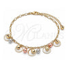 Oro Laminado Charm Anklet , Gold Filled Style Rattle Charm and Ball Design, Polished, Tricolor, 03.331.0082.10 (03 MM Thickness, 10 Inches Length)