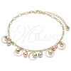 Oro Laminado Charm Anklet , Gold Filled Style Rattle Charm and Ball Design, Polished, Tricolor, 03.331.0082.10 (03 MM Thickness, 10 Inches Length)