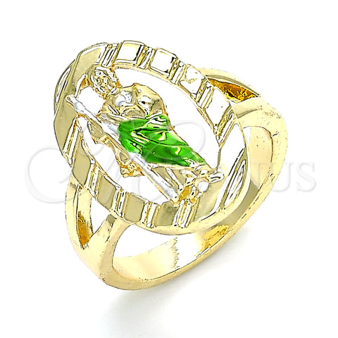 Oro Laminado Elegant Ring, Gold Filled Style San Judas Design, Polished, Tricolor, 01.351.0014.07 (Size 7)