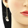 Oro Laminado Threader Earring, Gold Filled Style Little Girl and Heart Design, with Pink Cubic Zirconia, Polished, Golden Finish, 02.380.0025.1