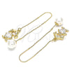 Oro Laminado Threader Earring, Gold Filled Style Little Girl and Heart Design, with White Cubic Zirconia, Polished, Golden Finish, 02.380.0025.2