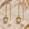 Oro Laminado Threader Earring, Gold Filled Style Little Girl and Heart Design, with White Cubic Zirconia, Polished, Golden Finish, 02.380.0025.2