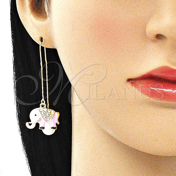 Gold Filled Ring — Threader Earring Elephant Design with White Crystal Pink — alternate product view — SKU 139932 | Oro Laminado anillo — Threader Earring Elephant diseño with cristal blanco Pink — SKU 139932