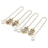 Oro Laminado Threader Earring, Gold Filled Style Owl Design, with White and Black Crystal, Polished, Golden Finish, 02.380.0030