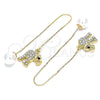 Oro Laminado Threader Earring, Gold Filled Style Elephant Design, with White and Black Crystal, Polished, Golden Finish, 02.380.0032