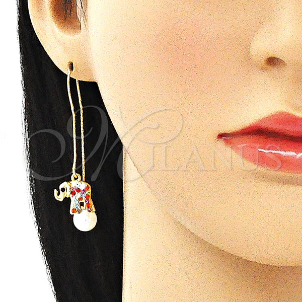 Gold Filled Ring — Threader Earring Elephant Design with Multicolor Crystal Polished — alternate product view — SKU 139941 | Oro Laminado anillo — Threader Earring Elephant diseño with Multicolor cristal pulido — SKU 139941