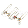 Oro Laminado Threader Earring, Gold Filled Style Elephant Design, with Multicolor Crystal, Polished, Golden Finish, 02.380.0032.1