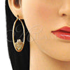 Oro Laminado Large Hoop, Gold Filled Style Four-leaf Clover and Heart Design, with White Crystal, Diamond Cutting Finish, Golden Finish, 02.380.0036.1.50