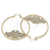 Oro Laminado Large Hoop, Gold Filled Style Four-leaf Clover and Heart Design, with White Crystal, Diamond Cutting Finish, Golden Finish, 02.380.0036.1.50